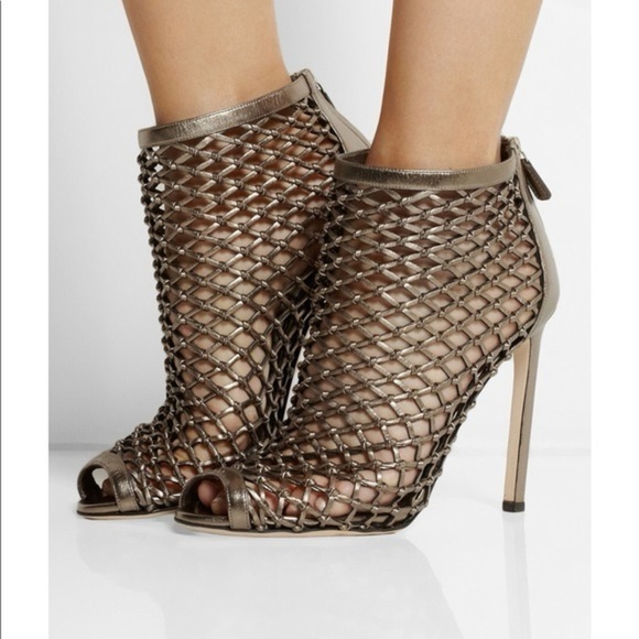 Gucci Eline Caged Bronze Metallic Booties Open Toe Sz 38.5 - Picture 1 of 16